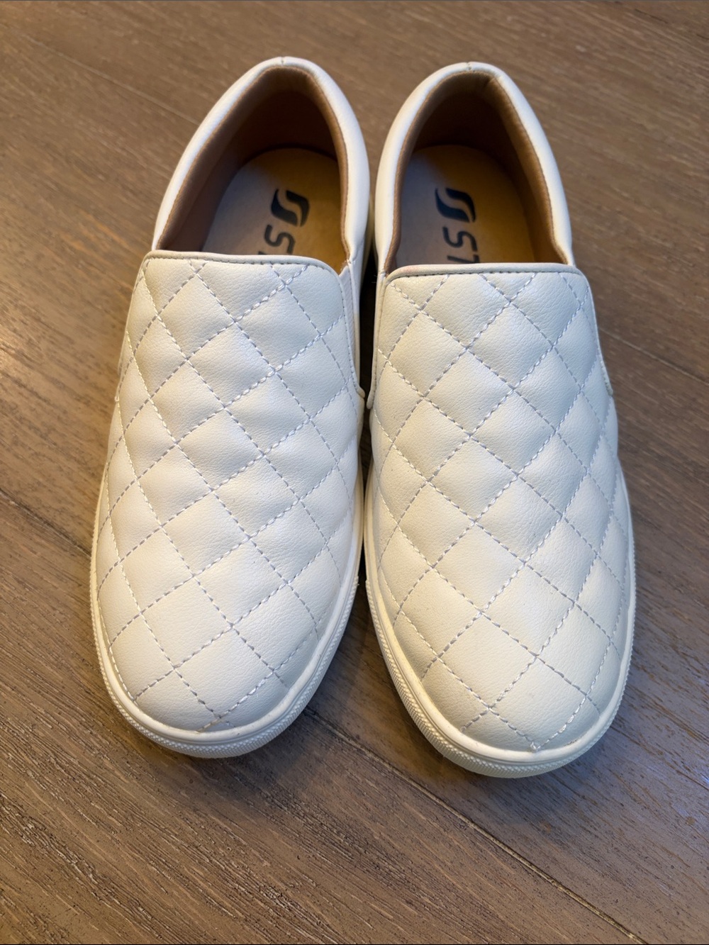 Skechers White Quilted Slip-On Sneakers for Women